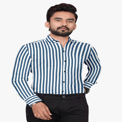 CLOSWIF CREATIONS Men Striped Casual Blue Shirt