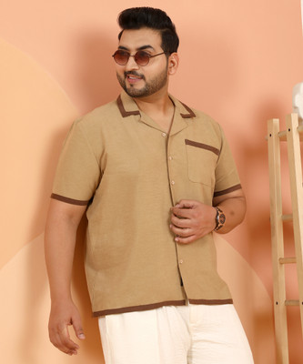 Instafab Plus Men Solid Casual Beige Shirt