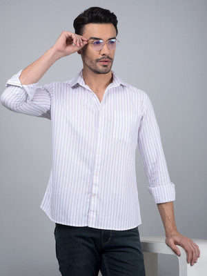 CRIMSOUNE CLUB Men Striped Casual Purple, White Shirt
