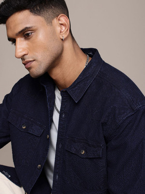 Roadster Men Self Design Casual Dark Blue Shirt