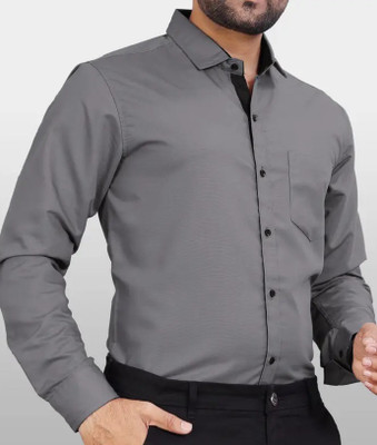 MOXTE Men Self Design Formal Grey Shirt