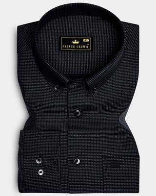 french crown Men Checkered Formal Black Shirt