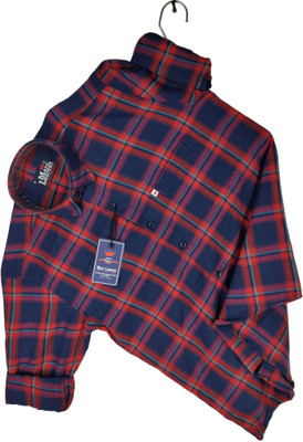 DK FASHION Men Checkered Casual Dark Blue, Red Shirt