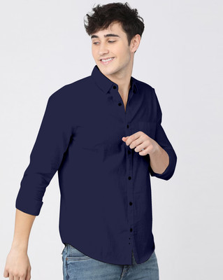 DORAEMON FASHION Men Solid Casual Dark Blue Shirt