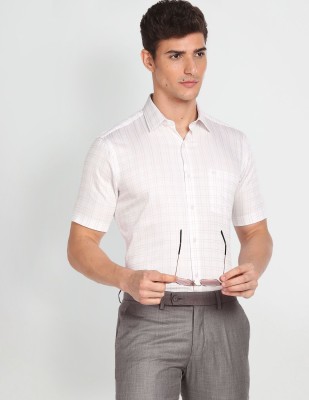 ARROW Men Checkered Formal White Shirt