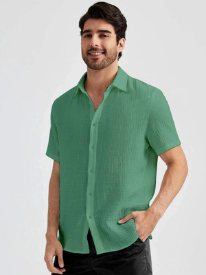 Webric Men Self Design Formal Light Green Shirt