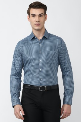 VAN HEUSEN Men Checkered Formal Blue Shirt