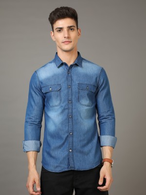 SMILE STONE Men Washed Casual Blue Shirt