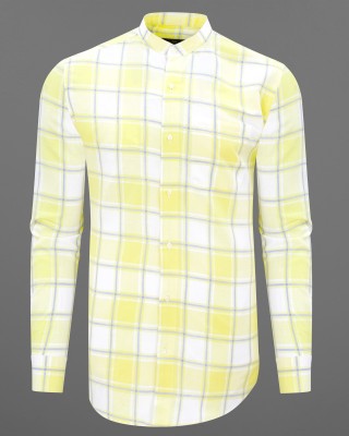 french crown Men Checkered Formal Yellow, White Shirt