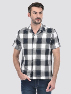 NUMERO UNO Men Checkered Casual Dark Blue Shirt