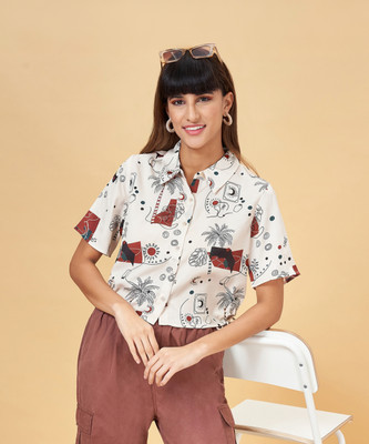 PEOPLE Women Printed Casual Pink Shirt