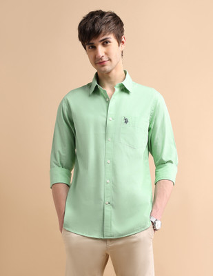 U.S. POLO ASSN. Men Solid Casual Green Shirt