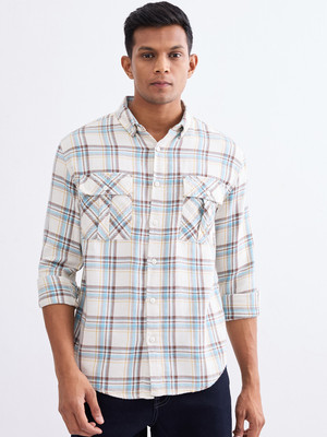 Spykar Men Checkered Casual White Shirt