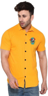 Money Leaf Men Solid Casual Yellow Shirt