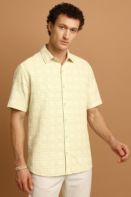 Lunice Men Self Design Casual Yellow Shirt