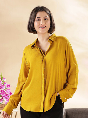 ANOUK Women Self Design Casual Yellow Shirt