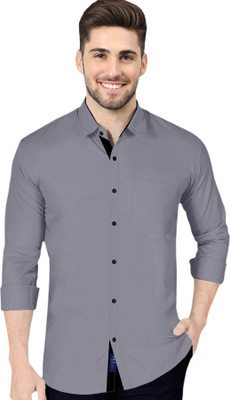 VTEXX Men Solid Formal Grey Shirt