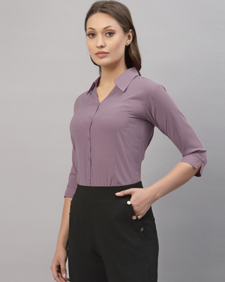 Brownverse Women Solid Formal Pink Shirt