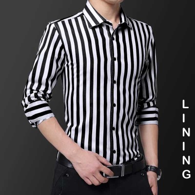 Mahira Enterprise Men Striped Casual White, Black Shirt