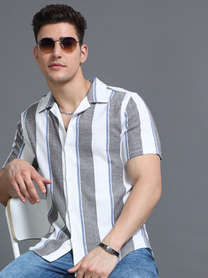 HERE&NOW Men Striped Casual White Shirt