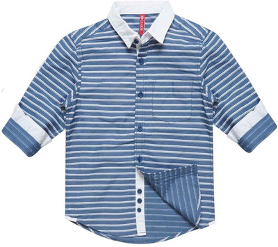 CUJOE Boys Striped Casual White, Blue Shirt