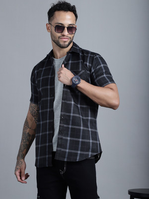 HANUMNTRA Men Checkered Casual Black Shirt