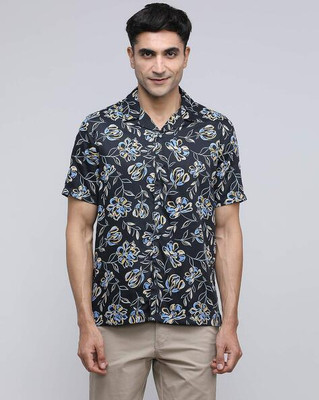 IndoCotton Men Floral Print, Graphic Print, Printed Casual Black Shirt