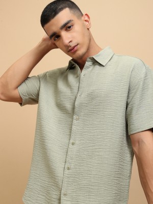 HIGHLANDER Men Self Design Casual Light Green Shirt