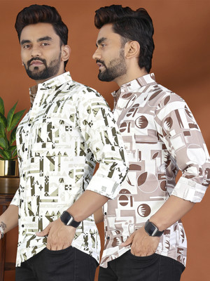 ADWYN PETER Men Printed Casual Maroon Shirt(Pack of 2)