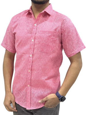 a f c Men Self Design Casual Pink Shirt