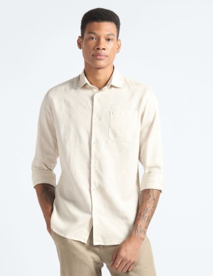 FLYING MACHINE Men Self Design Casual Beige Shirt