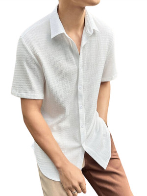 KHANJAN FASHION Men Self Design Casual White Shirt