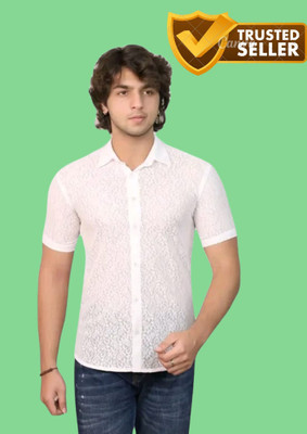 Arthz Fashion Trend Men Self Design Casual White Shirt