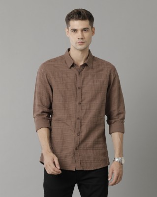 VOI JEANS Men Self Design Casual Brown Shirt