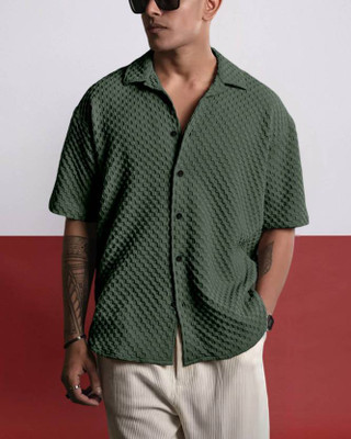 Voroxy Men Self Design Casual Green Shirt