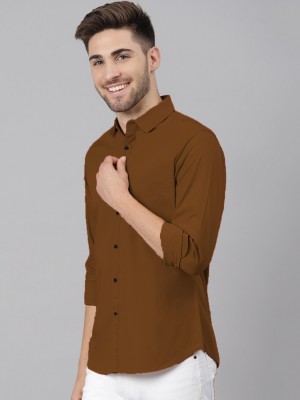 Vyzer Men Solid Casual Brown Shirt