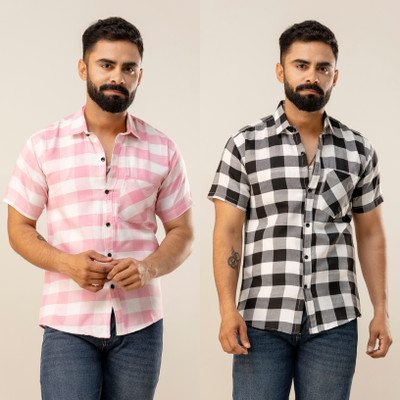 METRONAUT Men Checkered Casual Black Shirt(Pack of 2)
