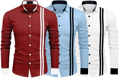 FINIVO FASHION Men Striped Casual Multicolor Shirt(Pack of 3)