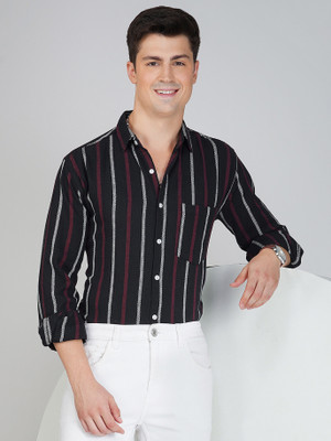 METRONAUT Men Striped Casual Black, Maroon Shirt