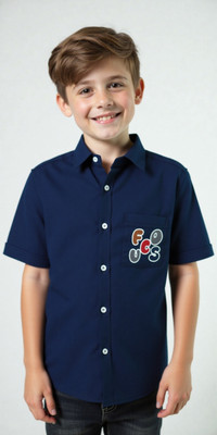 CAVIO Boys Printed Casual Dark Blue Shirt
