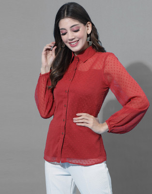 Selvia Women Self Design Casual Red Shirt