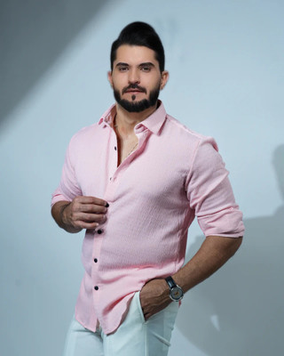 Marmic Fab Men Solid Casual Pink Shirt