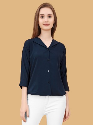 Zanies Women Solid Casual Dark Blue Shirt