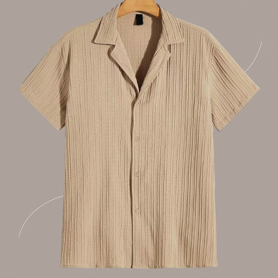 Jenil Fashion Men Self Design Casual Cream Shirt
