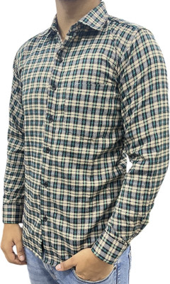 a f c Men Checkered Casual Green Shirt