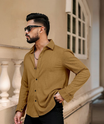Khushi Creation Men Self Design Casual Yellow Shirt