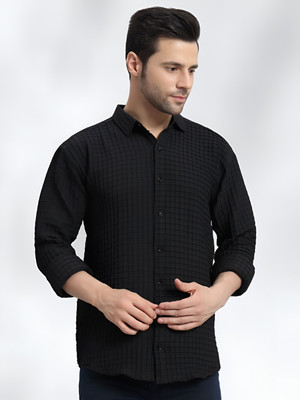Viradha Men Self Design Casual Black Shirt