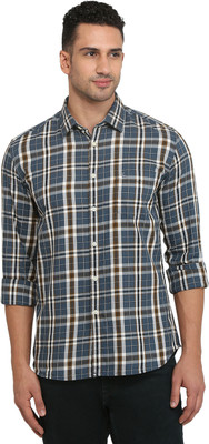 PARX Men Checkered Casual Dark Blue Shirt