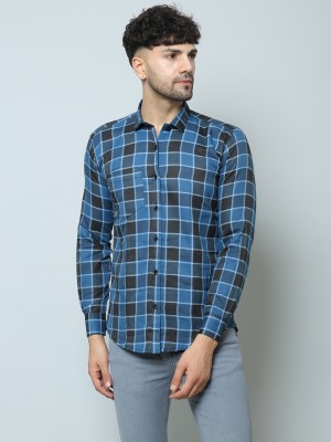 FATTY MOUSE Men Checkered Casual Blue Shirt