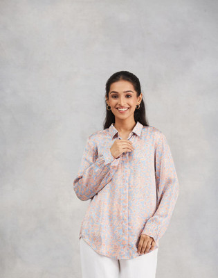 Fabindia Women Printed Casual Blue Shirt
